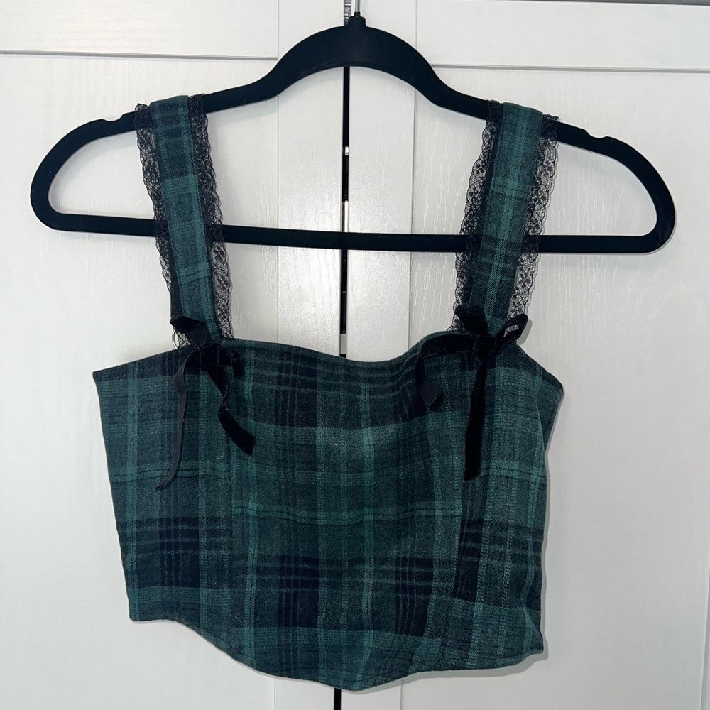 Plaid Green Sleeveless Corset Top